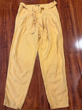Max Jeans Yellow High-Waist Tie Belt Pants